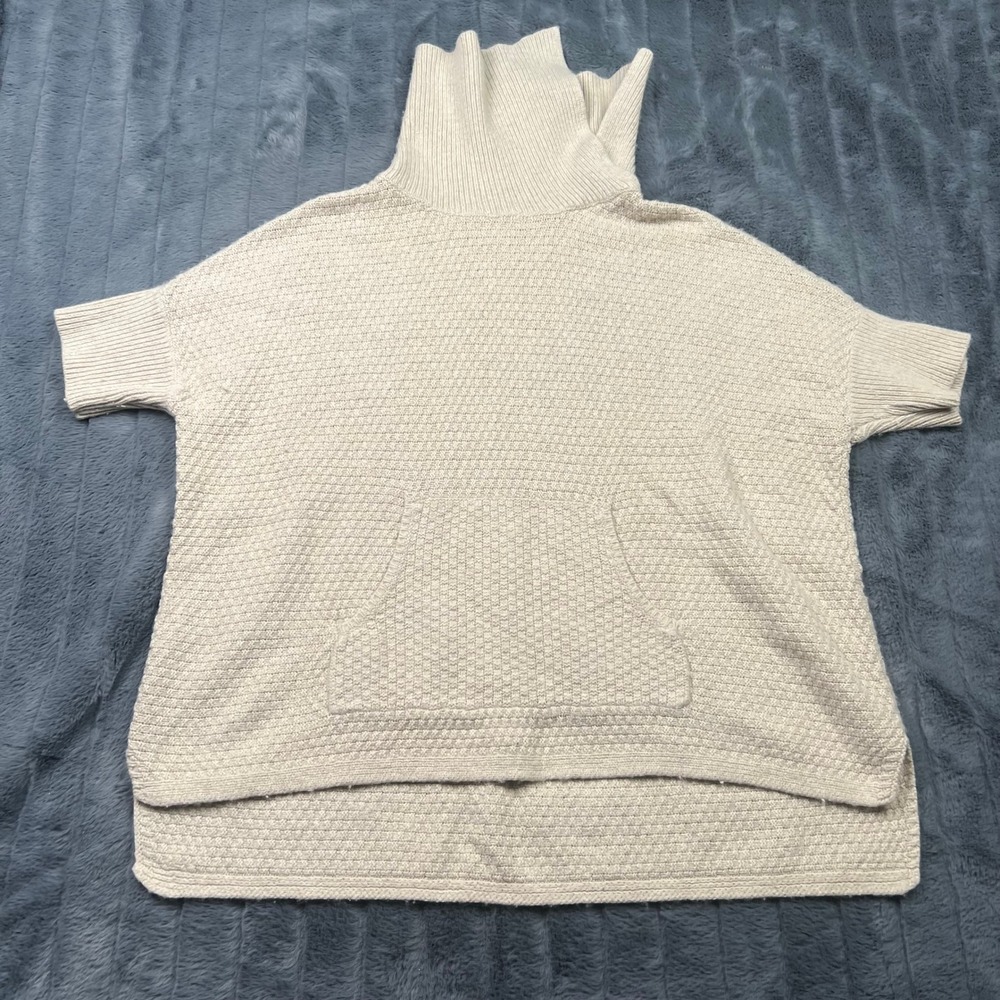 Ann Taylor LOFT Womens Medium Beige Short Sleeve Turtleneck Sweater Wool Blend